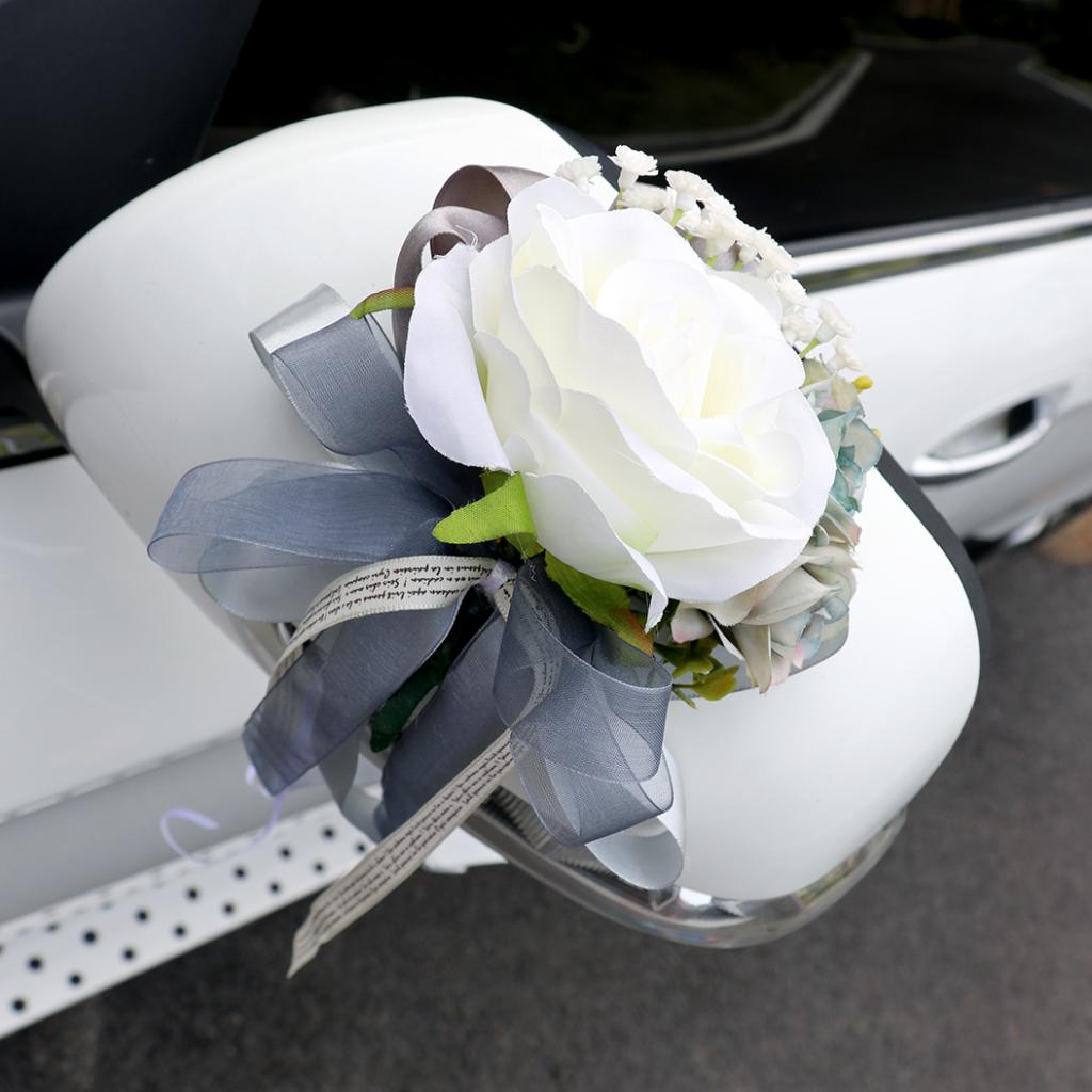 Wedding Car Artificial Silk Flower and Ribbon Party Decoration Silver Gray