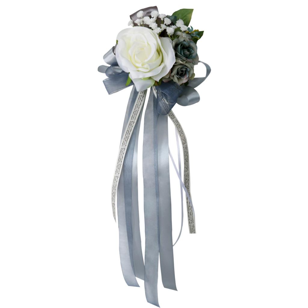 Wedding Car Artificial Silk Flower and Ribbon Party Decoration Silver Gray