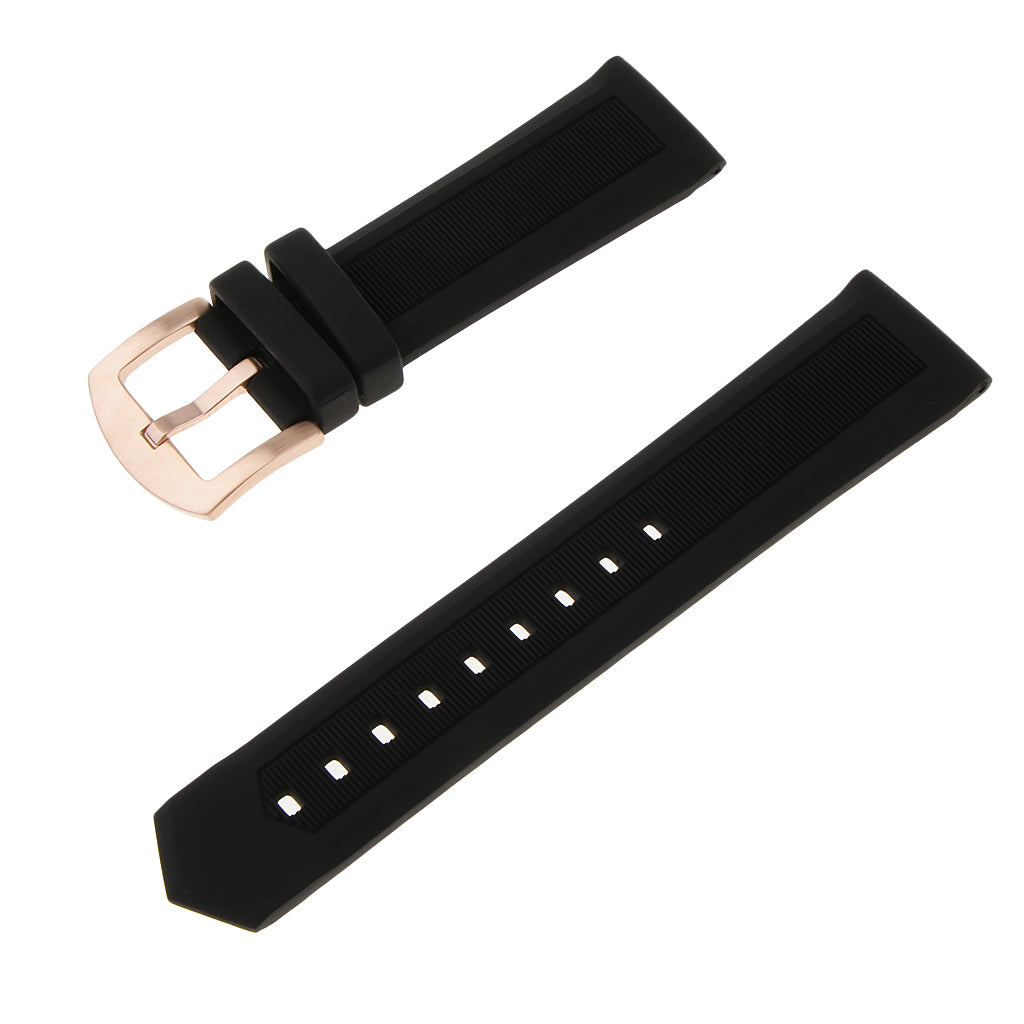 Black Silicone Rubber Sport Replacement Watch Band Strap 19mm Rose Gold