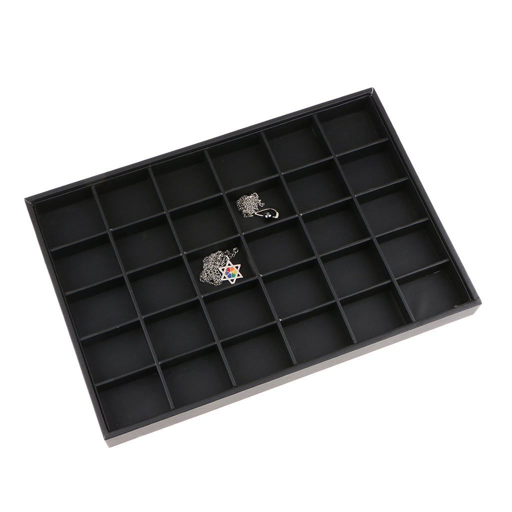 PU Leather Stackable Tray Jewelry Organizer Display Pad 30 Slots