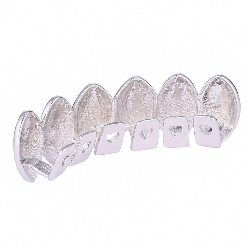 Colorful Glossy Hip Hop Sharp Teeth Grills Hollowen Accessory 18K White Gold