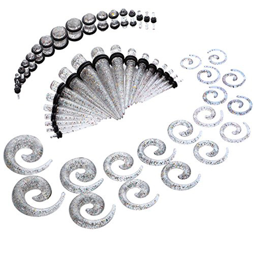 54pcs Gauges Kit Spiral Tapers and Plugs 14G-00G Stretching Kit Transparent