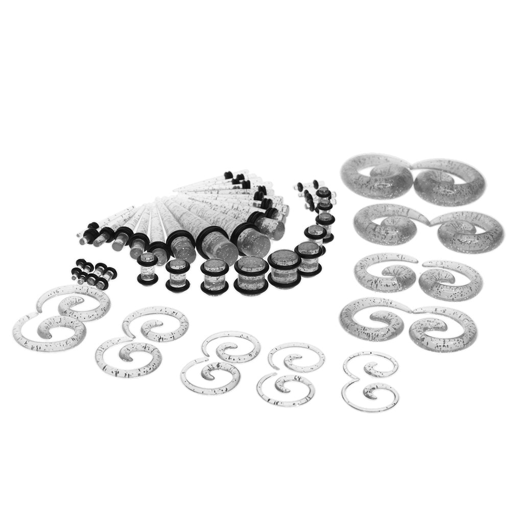 54pcs Gauges Kit Spiral Tapers and Plugs 14G-00G Stretching Kit Transparent