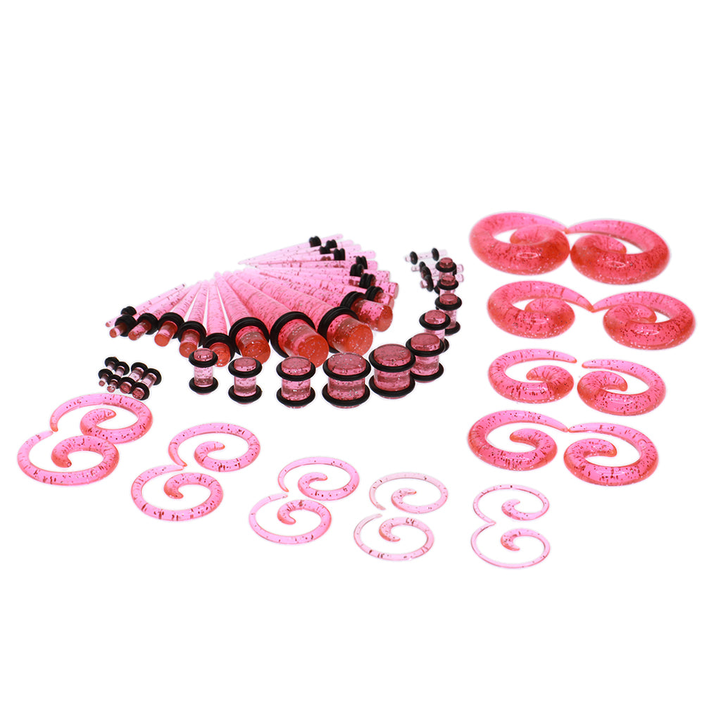 54pcs Gauges Kit Spiral Tapers and Plugs 14G-00G Stretching Kit Pink