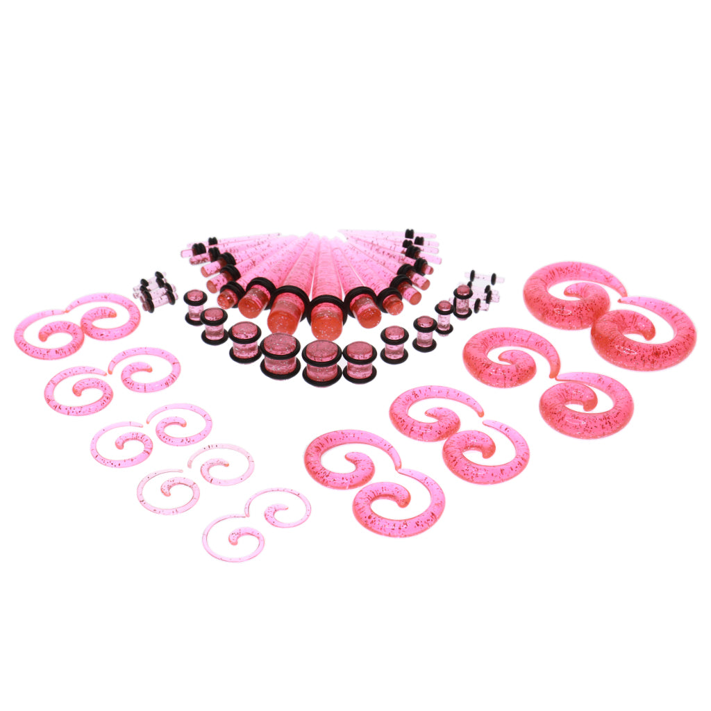 54pcs Gauges Kit Spiral Tapers and Plugs 14G-00G Stretching Kit Pink