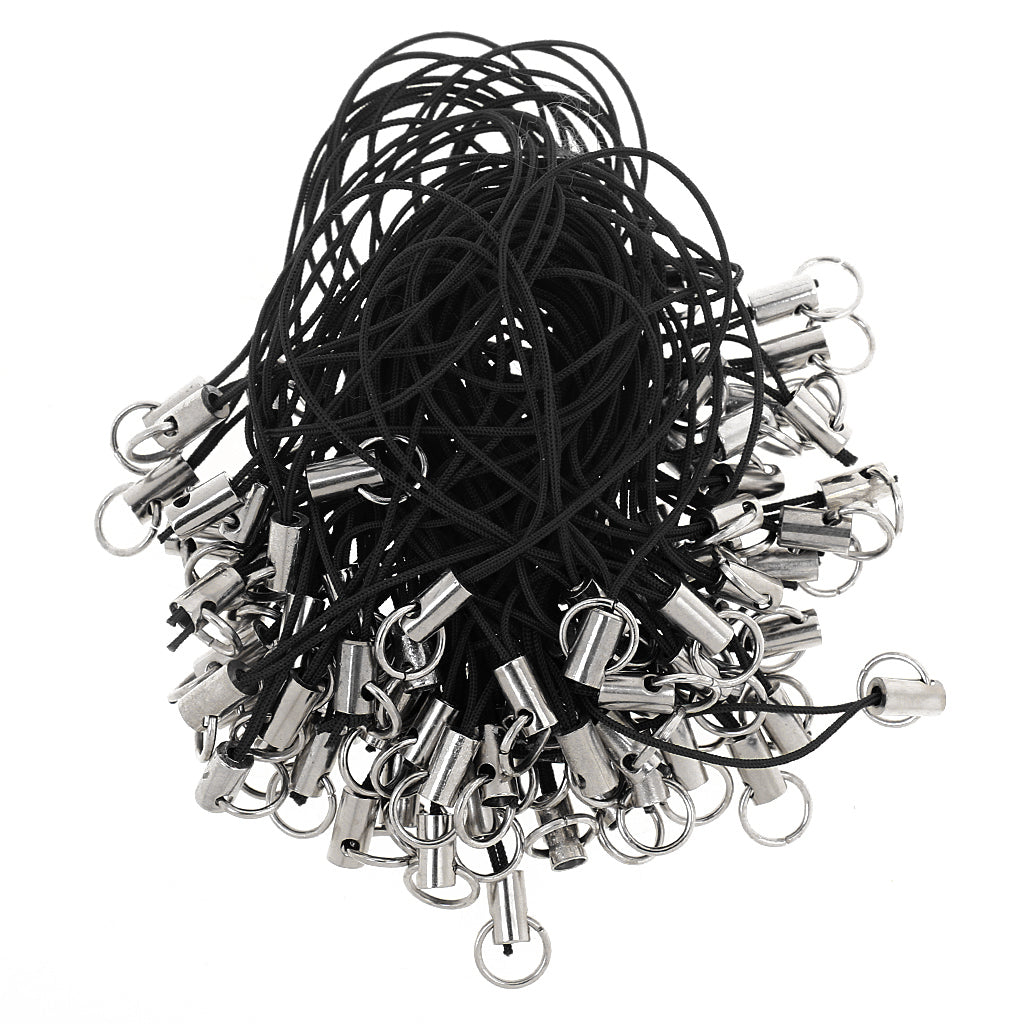 100x CELL PHONE STRAPS Strings Jump Ring End Lariats Black