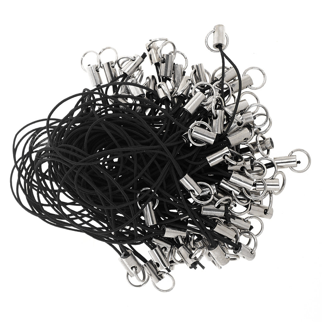 100x CELL PHONE STRAPS Strings Jump Ring End Lariats Black