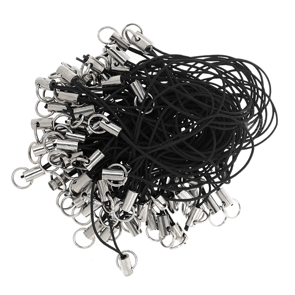 100x CELL PHONE STRAPS Strings Jump Ring End Lariats Black