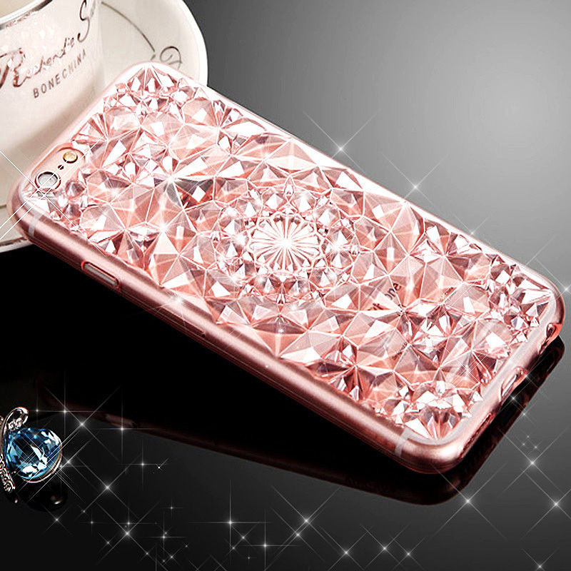 3D Phone Hard Case Cover TPU Silicone Bling for iPhone 6s plus light Pink