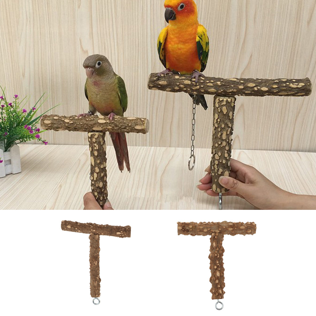 Bird Parrot Scratching Chewing Stick T-shape Jumping Standing Perches  S