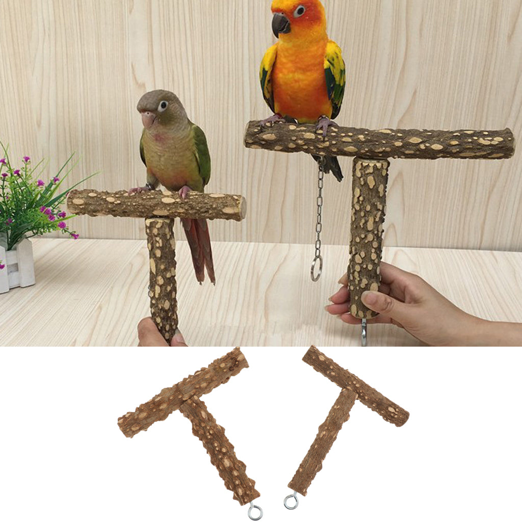 Bird Parrot Scratching Chewing Stick T-shape Jumping Standing Perches  S