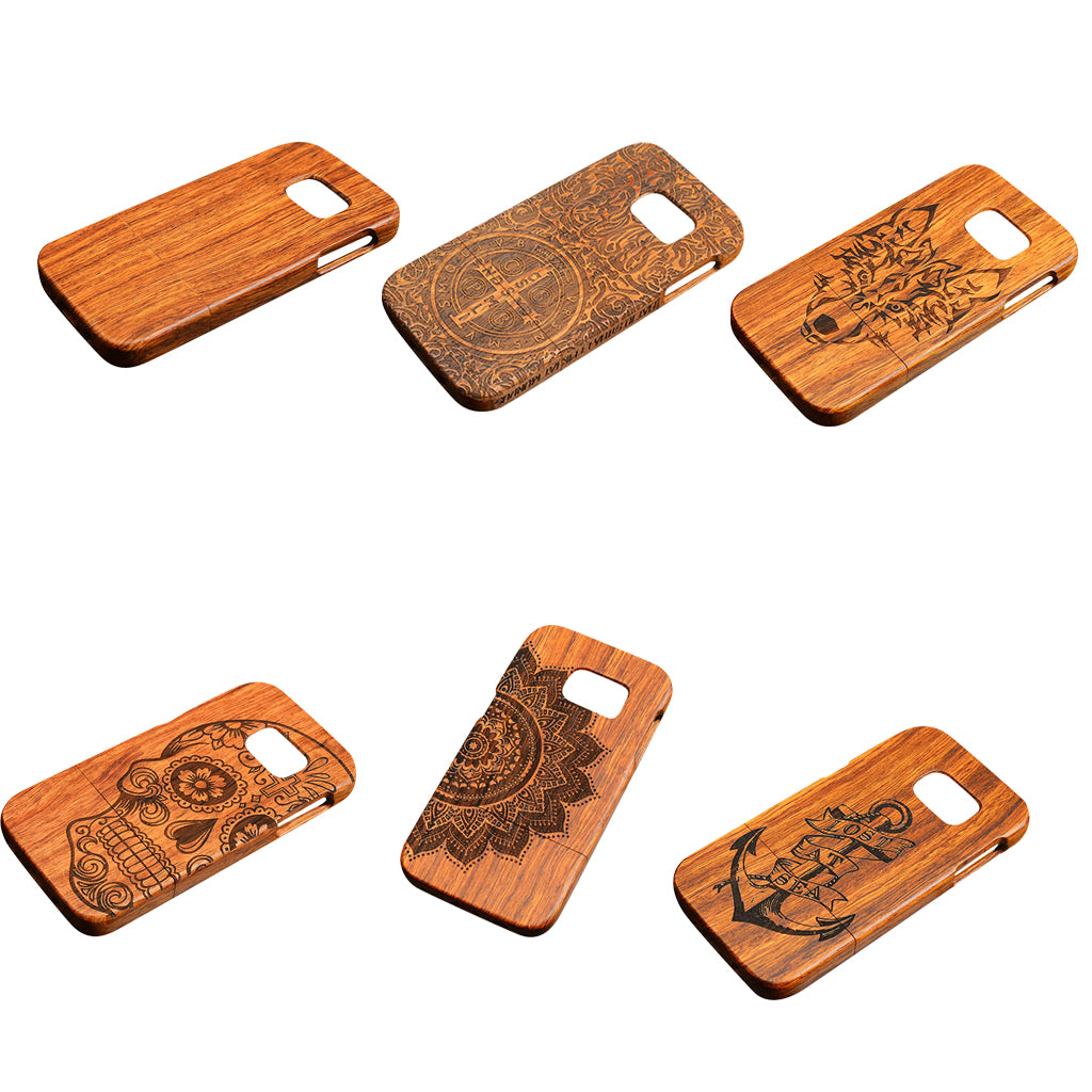 Natural Wooden Carve Phone Case Cover for Samsung Galaxy S7-Skull