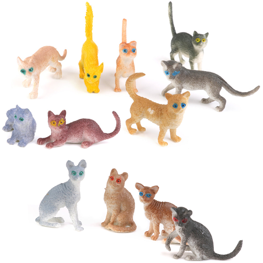 Plastic Small Cat Figures Simulation Moulds Kids Toy Colorful 12PCS