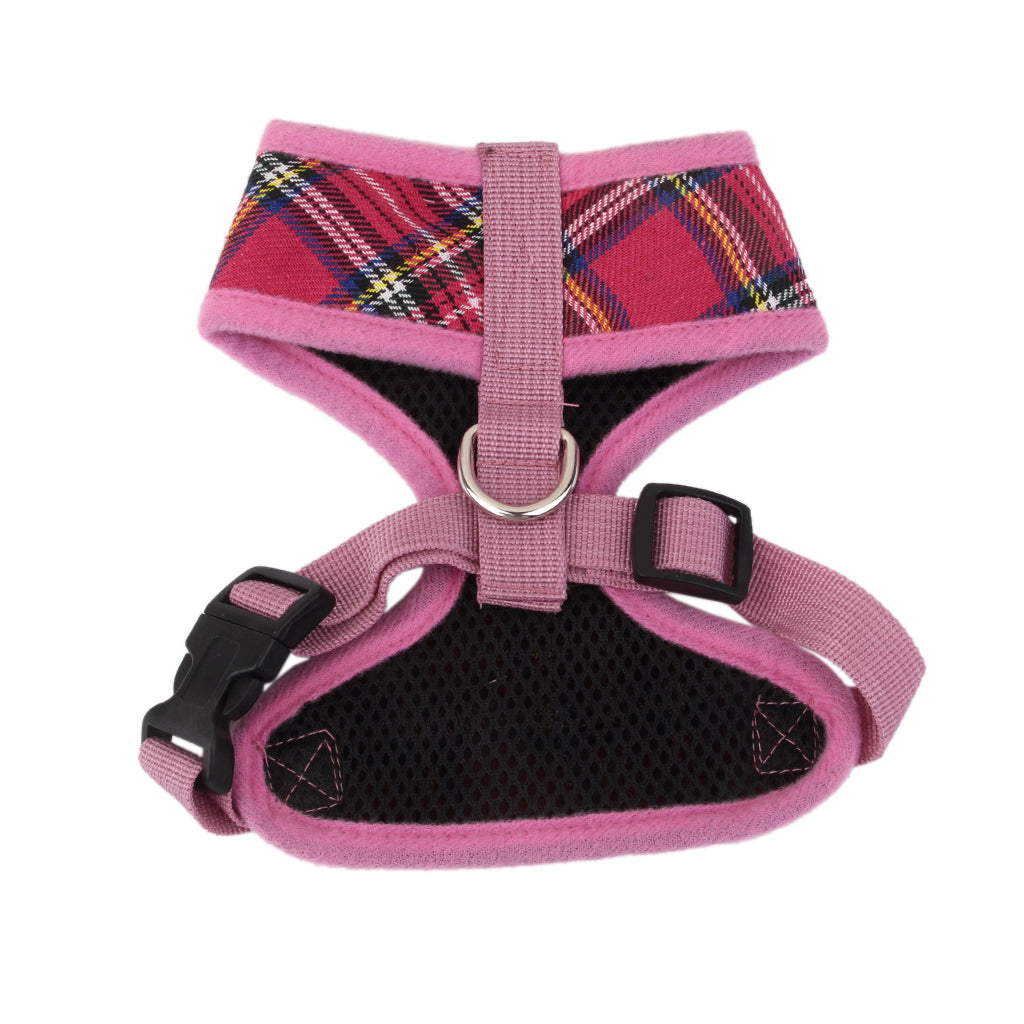 Pet Dog Puppy Plaid Mesh Adjustable Harness Clothes Size S Pink