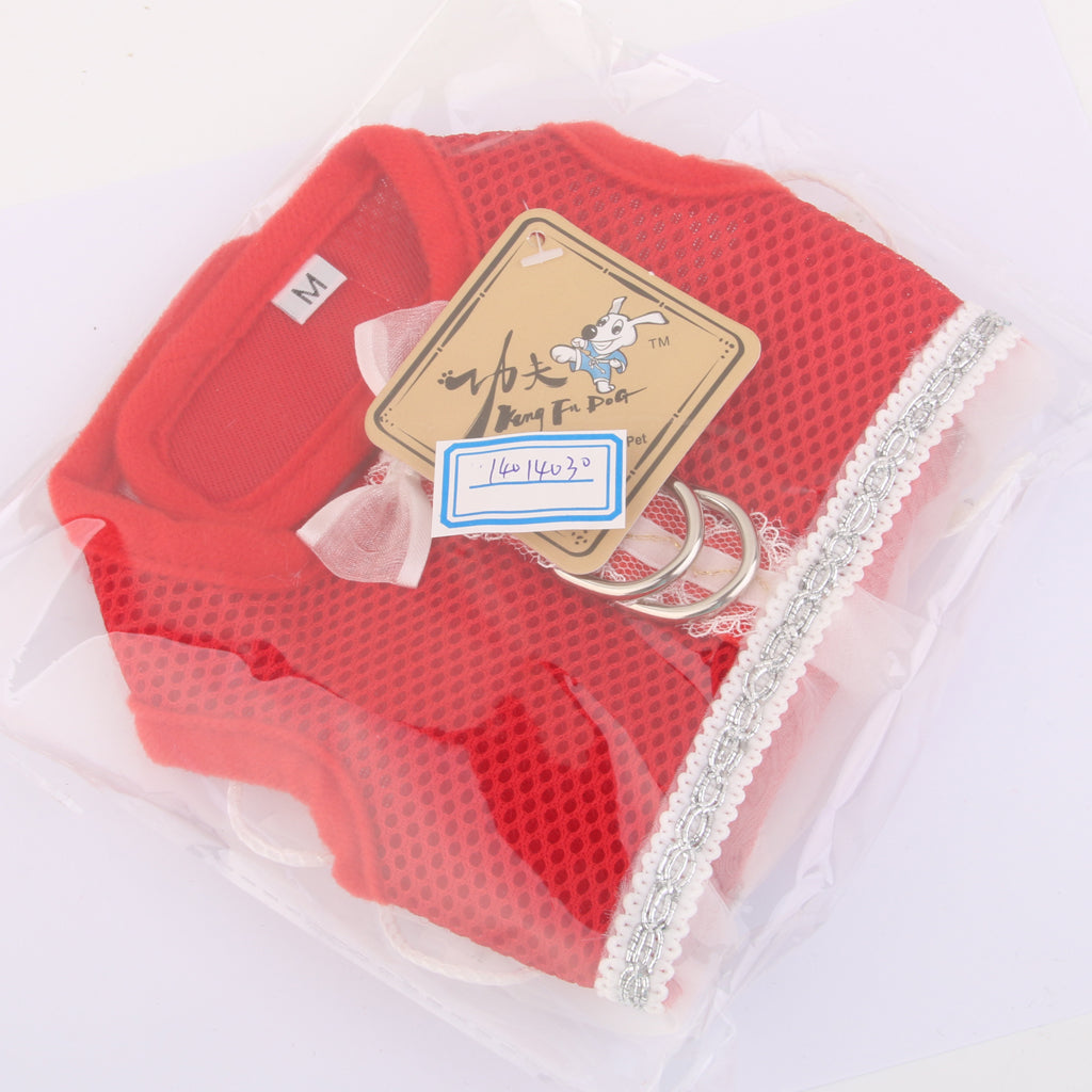 Princess Dress Design Pet Dog Mesh Harness Clothes Apparel Red Size M