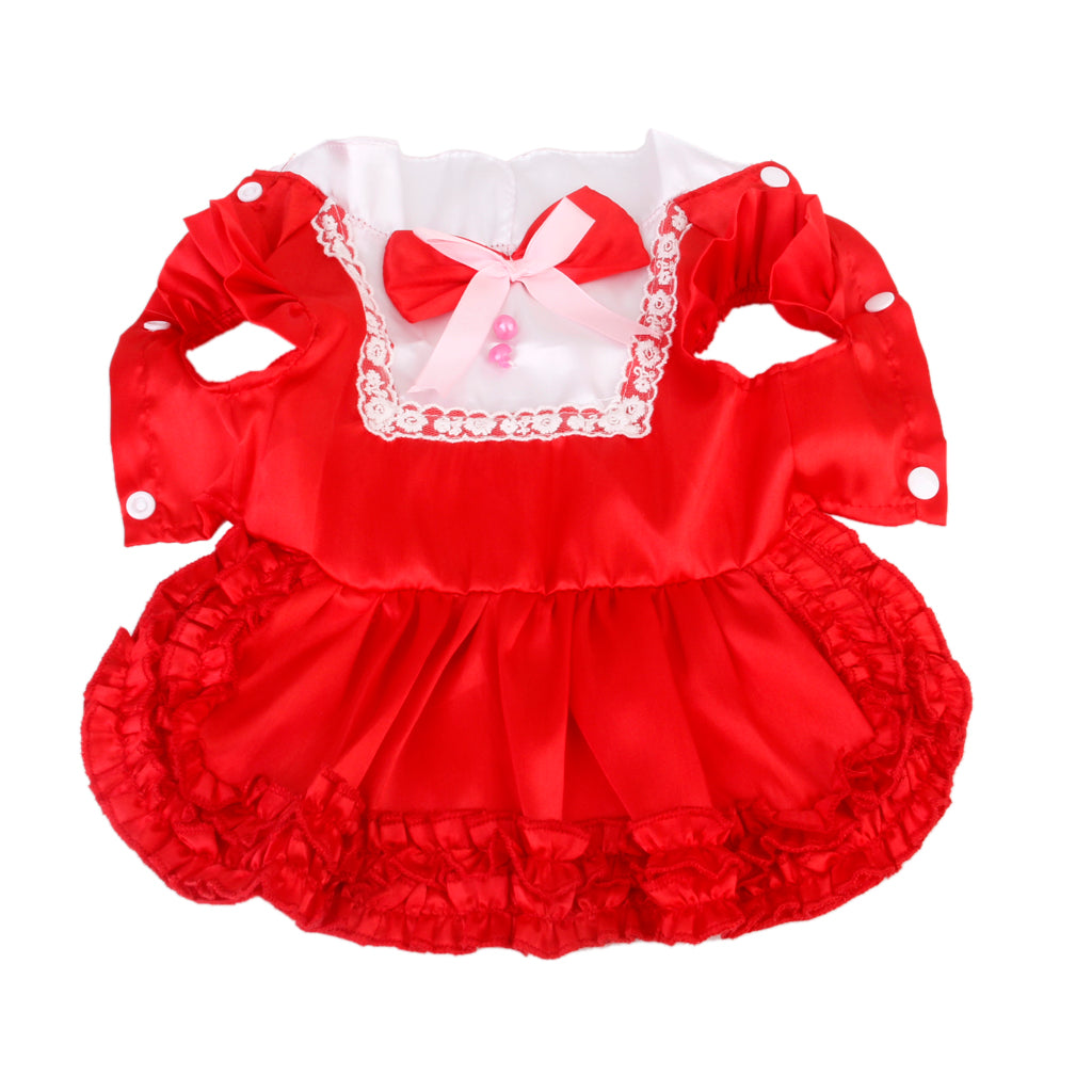 Satin Bowknot White Lace Puppy Pet Dog Cat Dress Clothing Shirt Red S