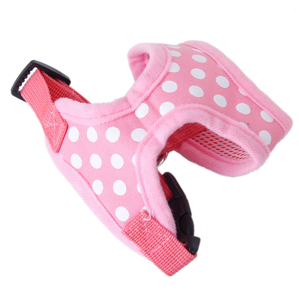 Pet Dog Soft Mesh Harness Clothes L - Pink with White Dots