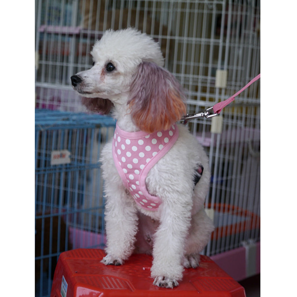 Pet Dog Soft Mesh Harness Clothes L - Pink with White Dots