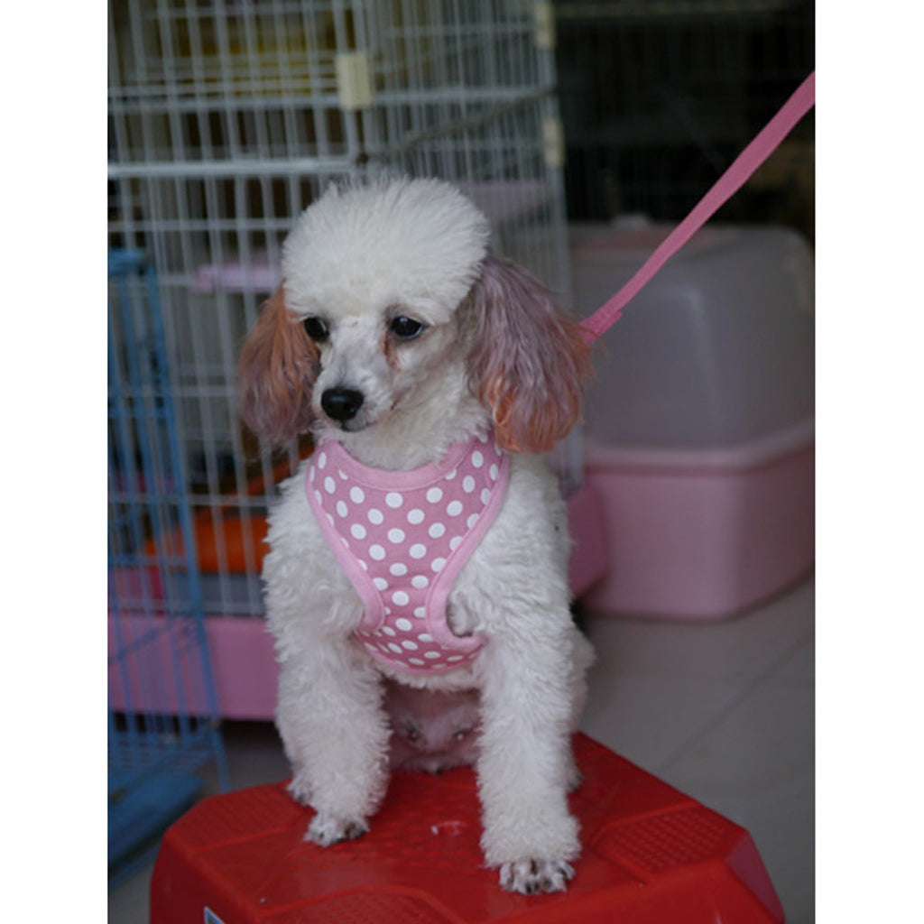 Pet Dog Soft Mesh Harness Clothes L - Pink with White Dots