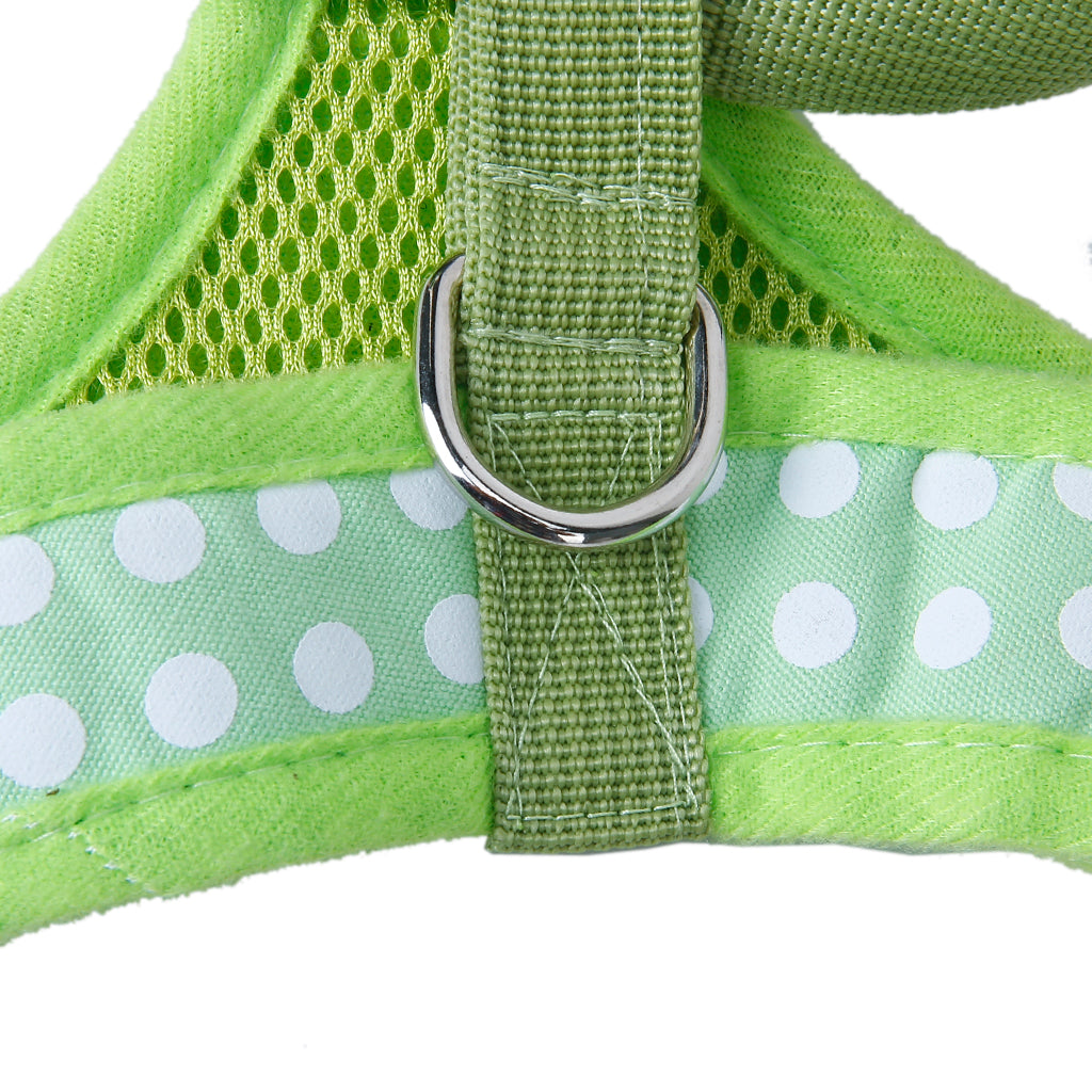 Pet Dog Soft Mesh Harness Clothes L - Green with White Dots