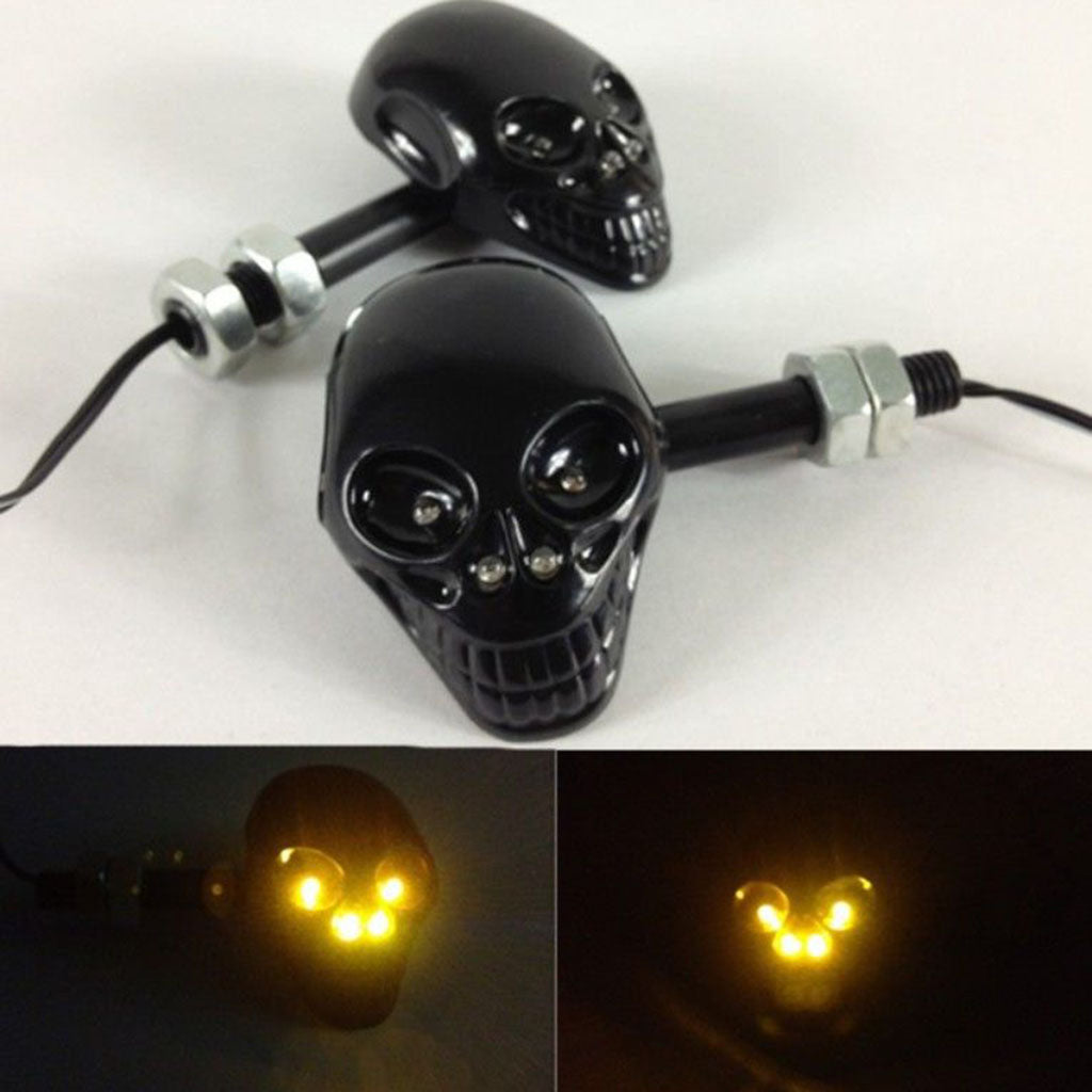 Universal Motorcycle Skeleton Head Skull Turn Signal Light Indicators Lights