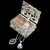 Small Silver Plated Crystal Rhinestone Hollow Enamel Jewelry Trinket Box