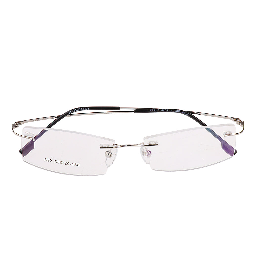 Unisex Metal Rimless Glasses Eyeglasses Frame Silver Frame Lightweight