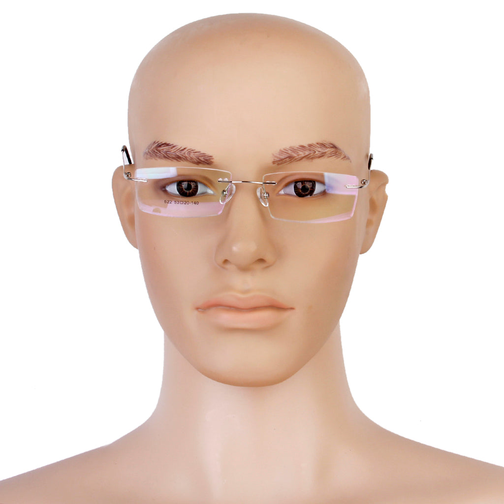 Unisex Metal Rimless Glasses Eyeglasses Frame Silver Frame Lightweight