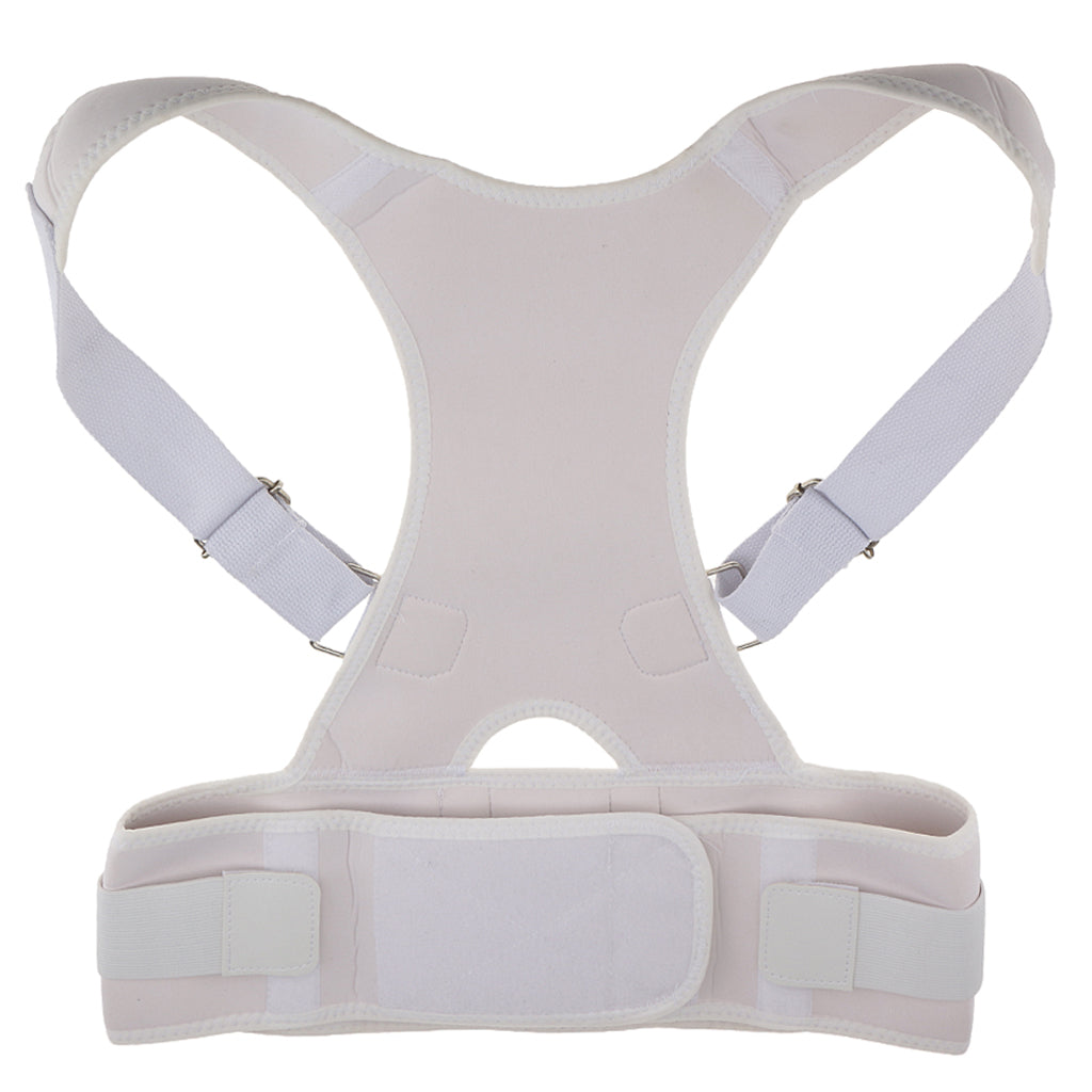 Adult Back Posture Corrector Belt Lumbar Shoulder Support Brace XL White