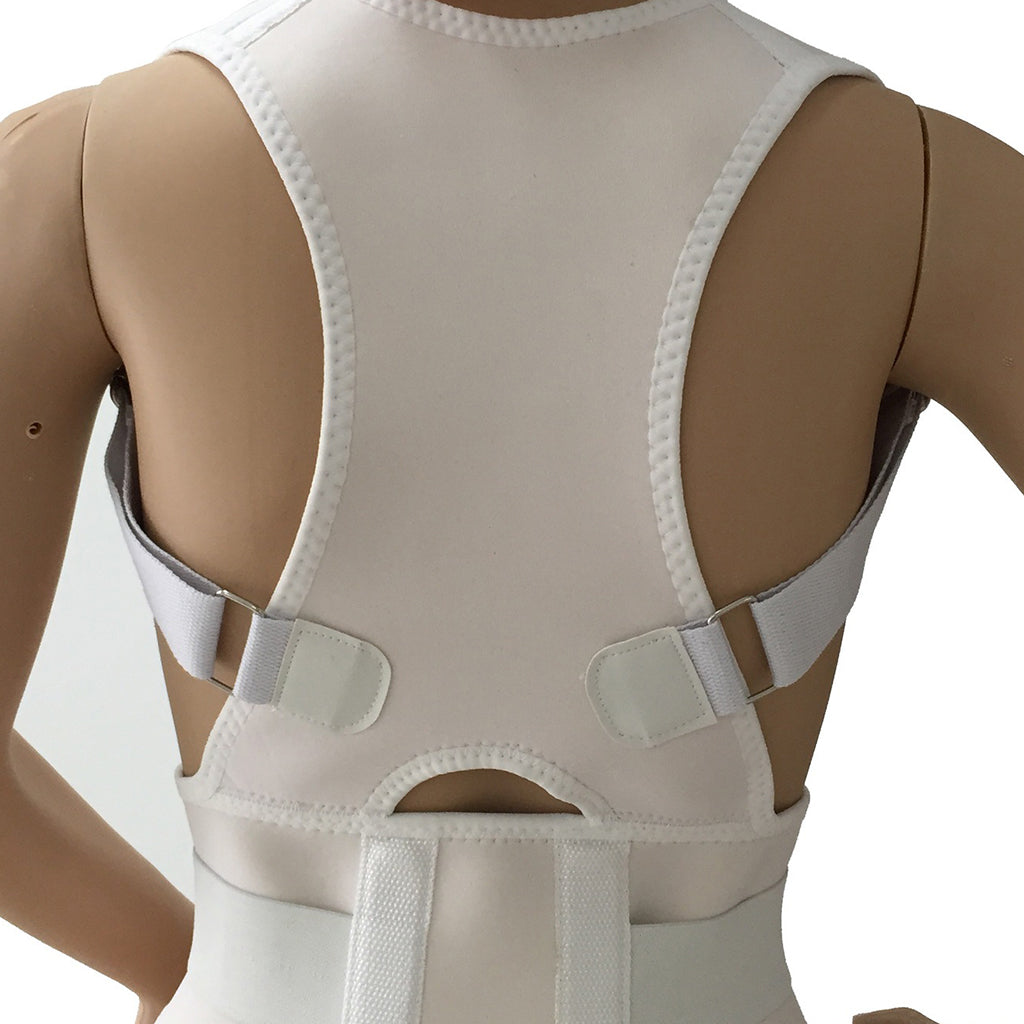 Adult Back Posture Corrector Belt Lumbar Shoulder Support Brace XL White