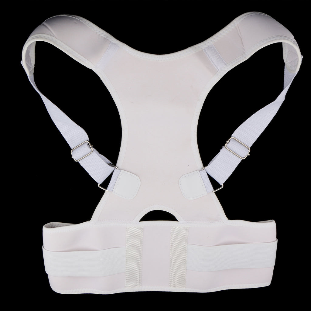 Adult Back Posture Corrector Belt Lumbar Shoulder Support Brace XL White