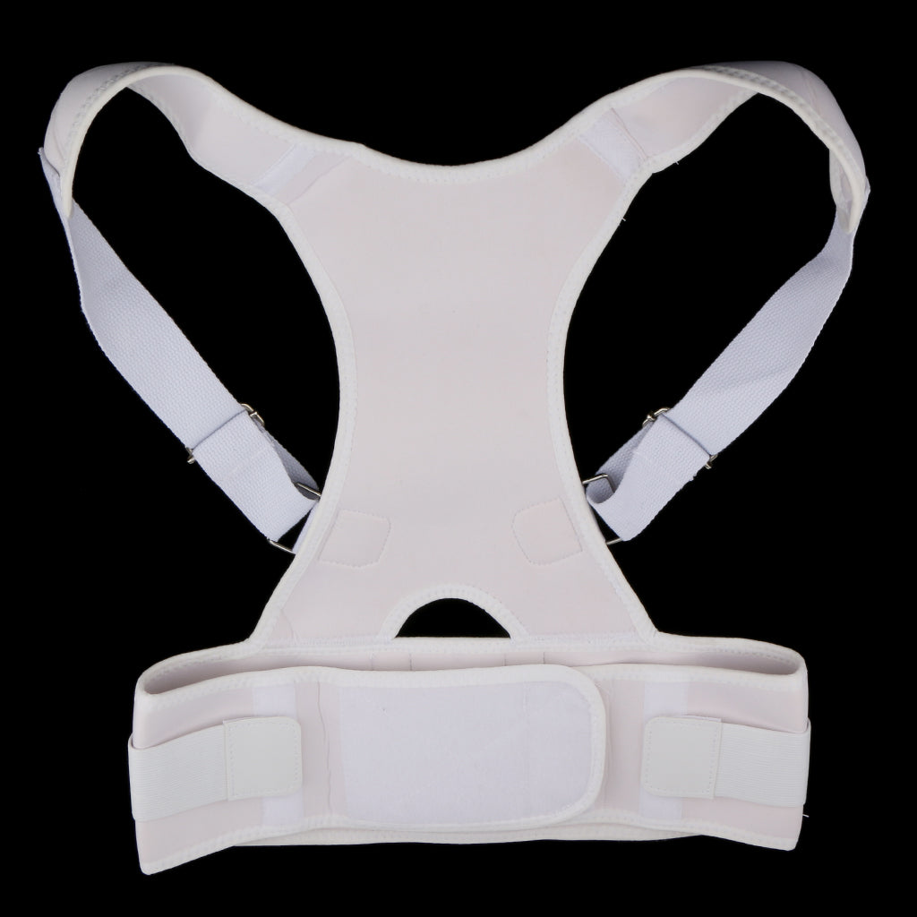 Adult Back Posture Corrector Belt Lumbar Shoulder Support Brace M White