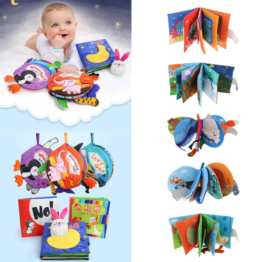 Non-Toxic Soft Cloth Book Crinkle Friction w/ rustling Sound Baby Toy Interesting Tail