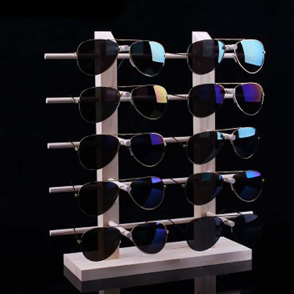 Wood Sunglasses Eyeglass Rack Display Stand Holder Double Lines for 10 Pairs