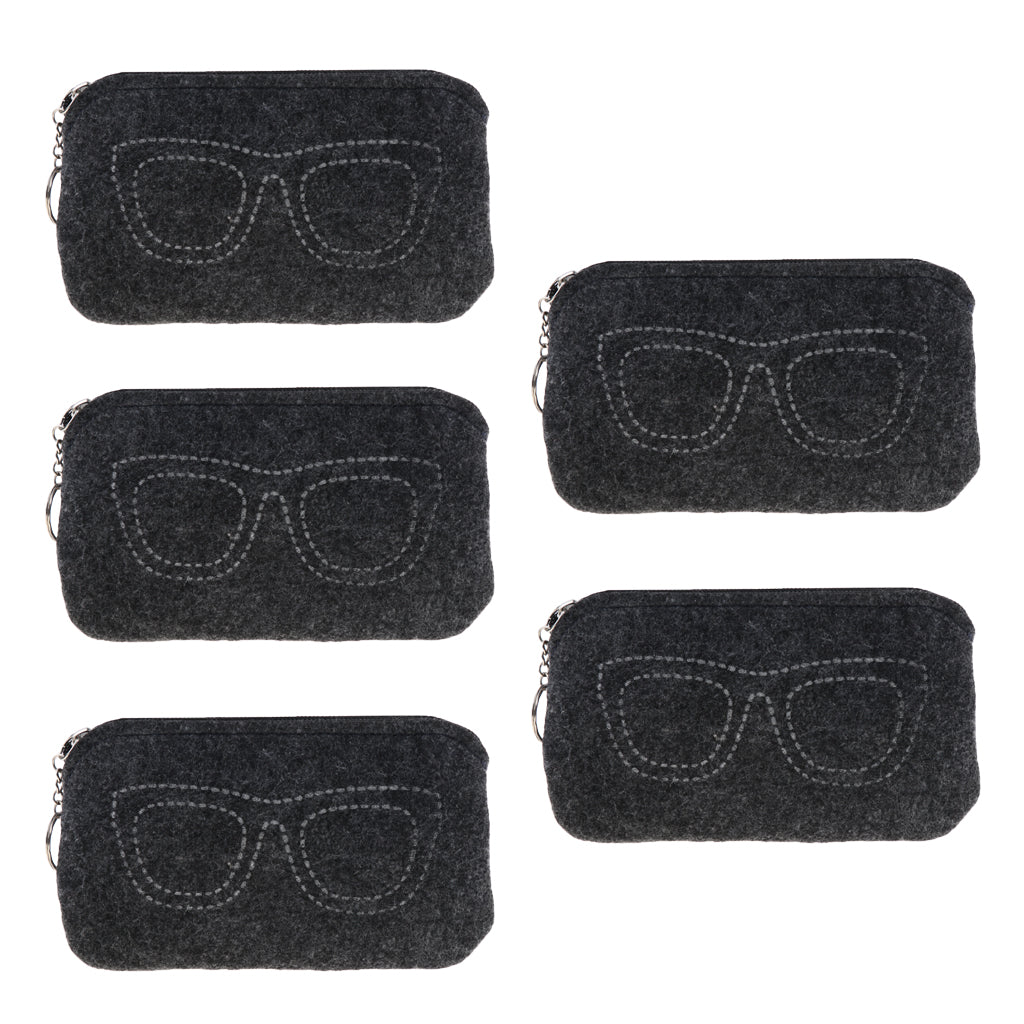 5 Pieces Felt Eyewear Eyeglass Case Sunglasses Pouch Storage Bag Dark Grey