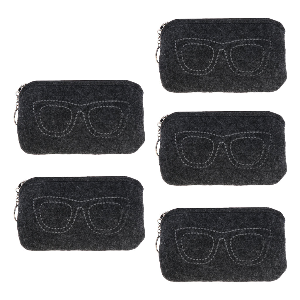 5 Pieces Felt Eyewear Eyeglass Case Sunglasses Pouch Storage Bag Dark Grey