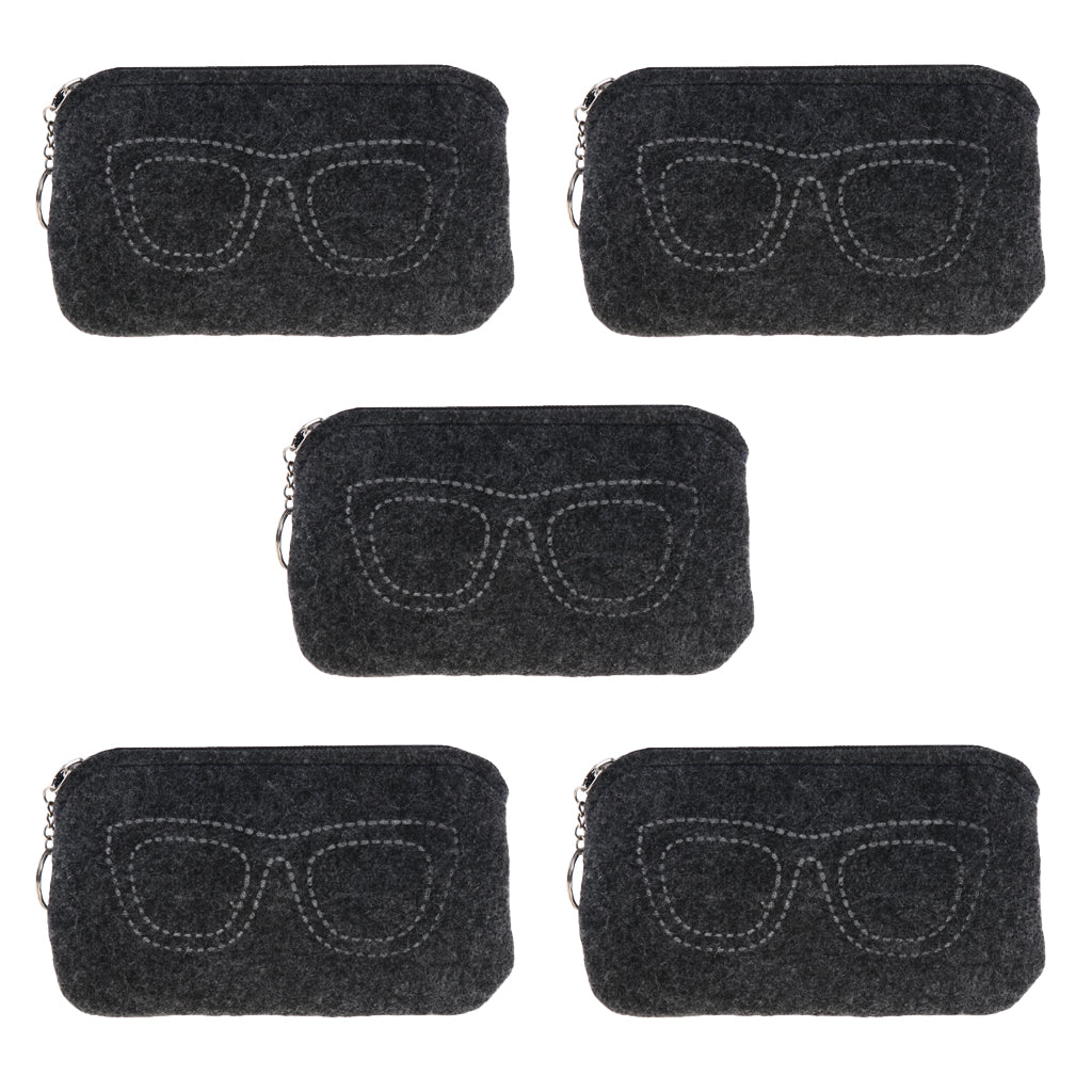 5 Pieces Felt Eyewear Eyeglass Case Sunglasses Pouch Storage Bag Dark Grey