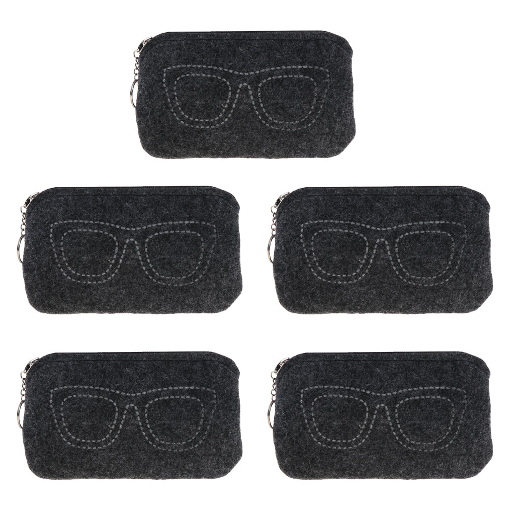 5 Pieces Felt Eyewear Eyeglass Case Sunglasses Pouch Storage Bag Dark Grey