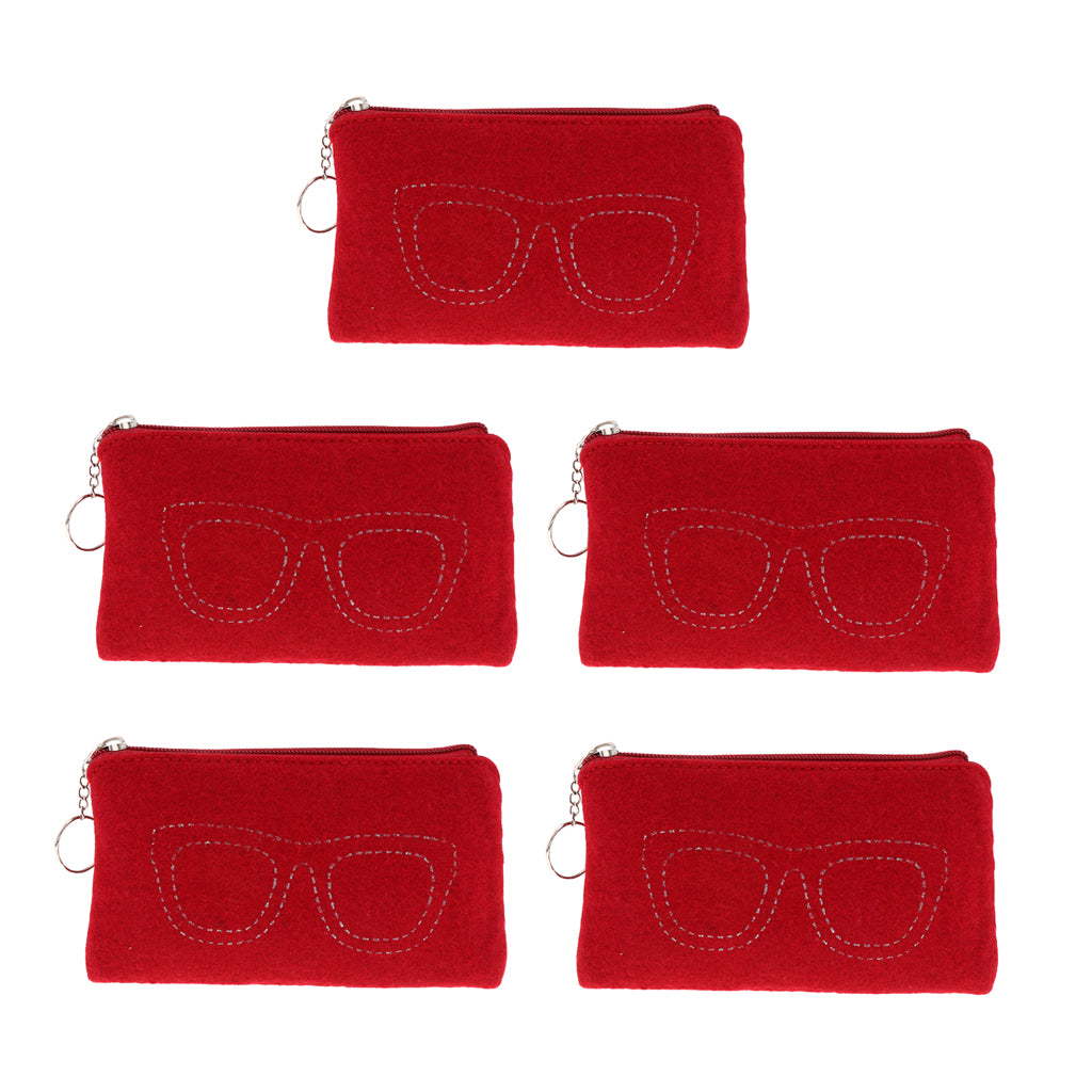 5 Pieces Felt Eyewear Eyeglass Case Sunglasses Pouch Storage Bag Red