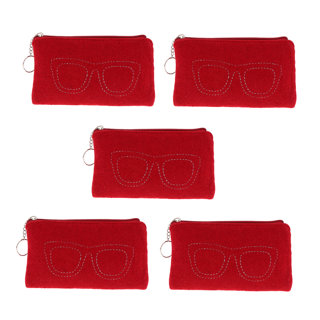 5 Pieces Felt Eyewear Eyeglass Case Sunglasses Pouch Storage Bag Red