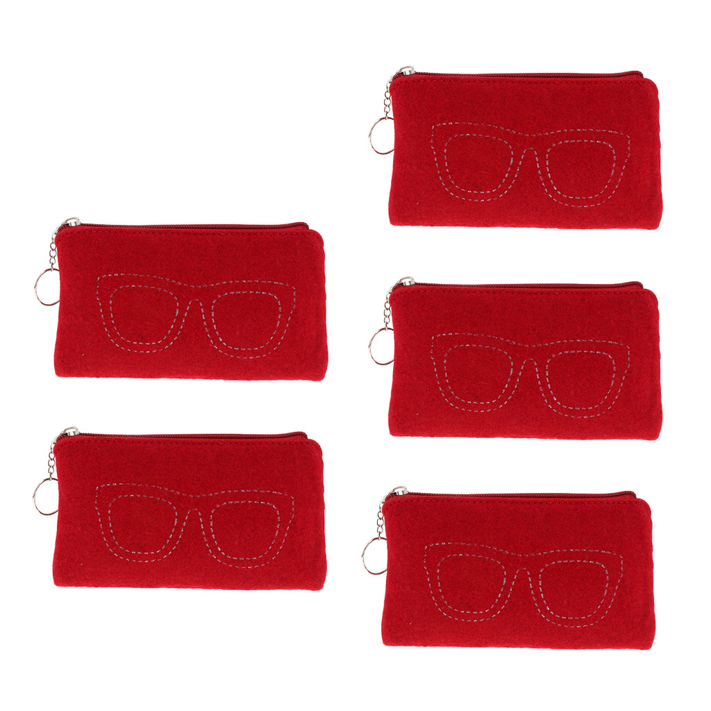 5 Pieces Felt Eyewear Eyeglass Case Sunglasses Pouch Storage Bag Red