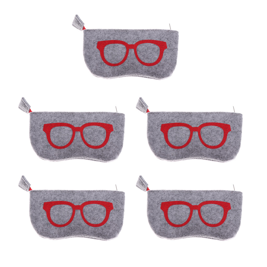 5 Pieces Zipper Eyeglasses Sunglasses Case Pouch Bag Storage Felt Cloth Red