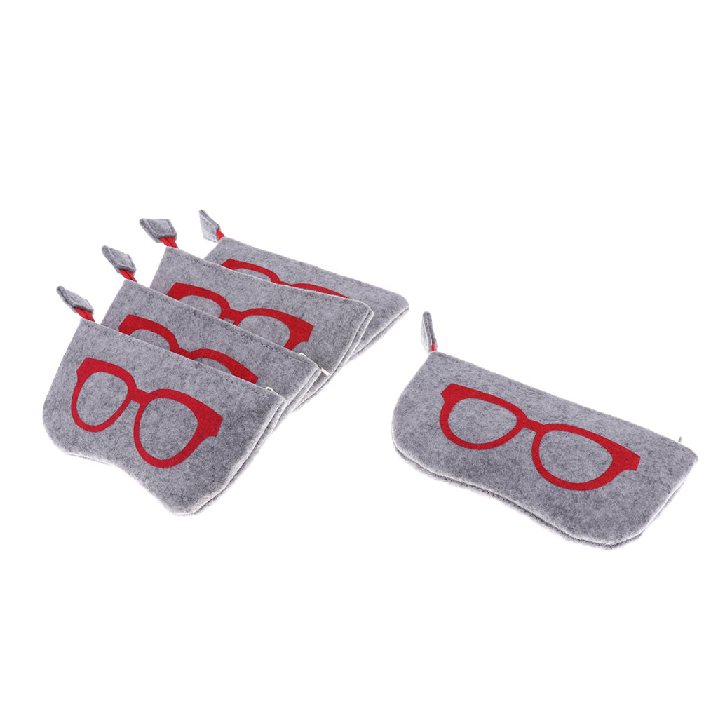 5 Pieces Zipper Eyeglasses Sunglasses Case Pouch Bag Storage Felt Cloth Red