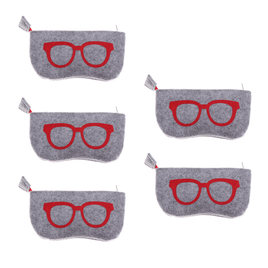 5 Pieces Zipper Eyeglasses Sunglasses Case Pouch Bag Storage Felt Cloth Red