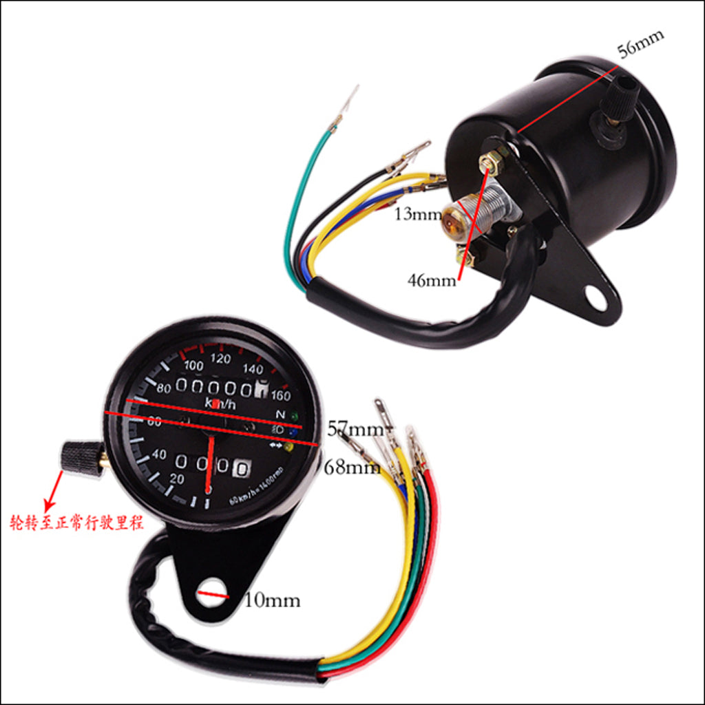 Black 12V LED Backlight Signal Motorcycle Odometer KMH Speedometer Gauge