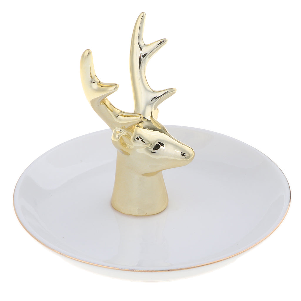 Ceramic Ring Holder Dish Jewelry Organizer Tray White Dish Gold Elk