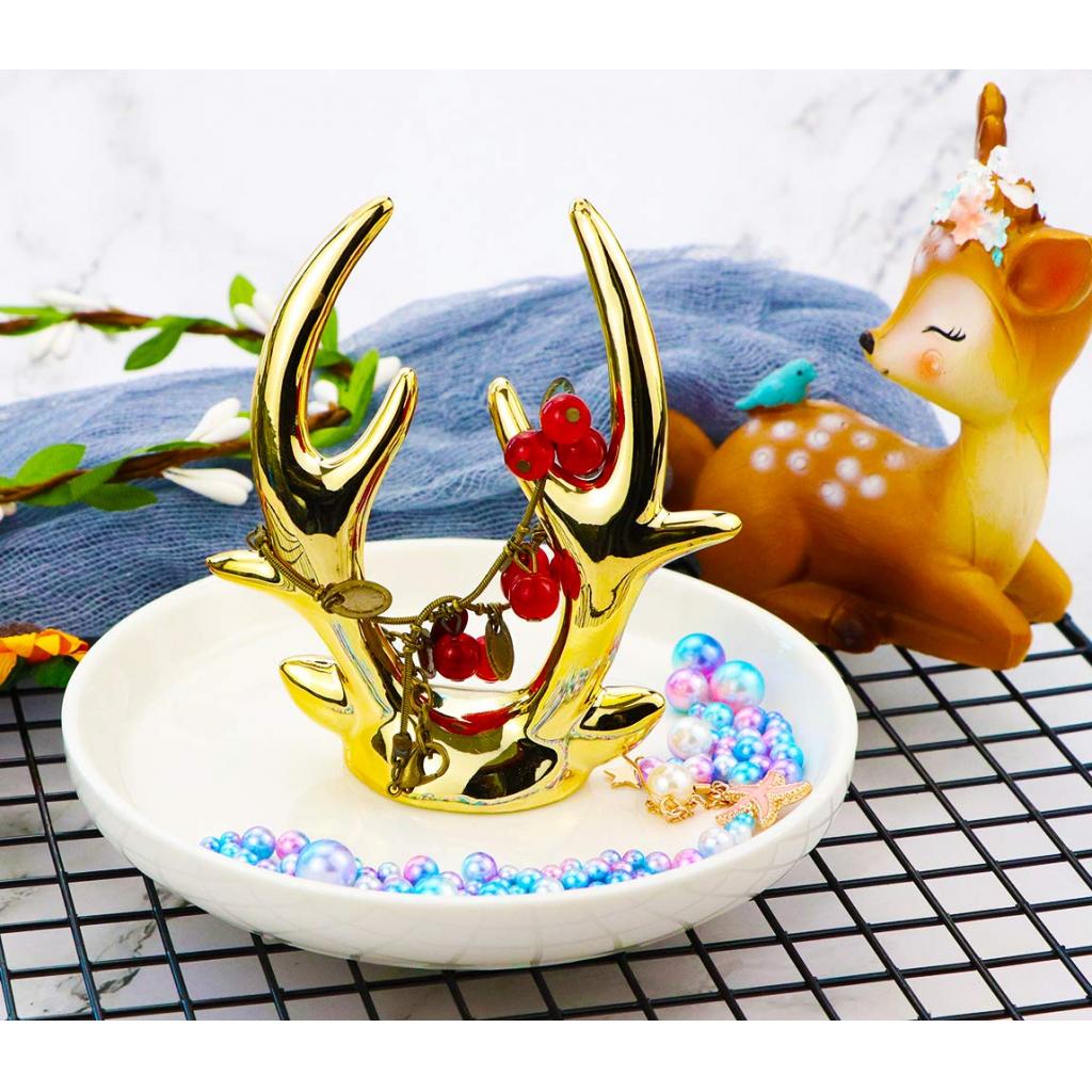 Ceramic Ring Holder Dish Jewelry Organizer Tray White Dish Gold Elk