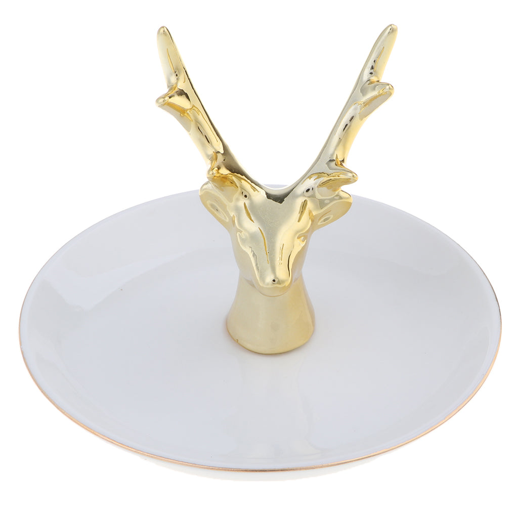 Ceramic Ring Holder Dish Jewelry Organizer Tray White Dish Gold Elk