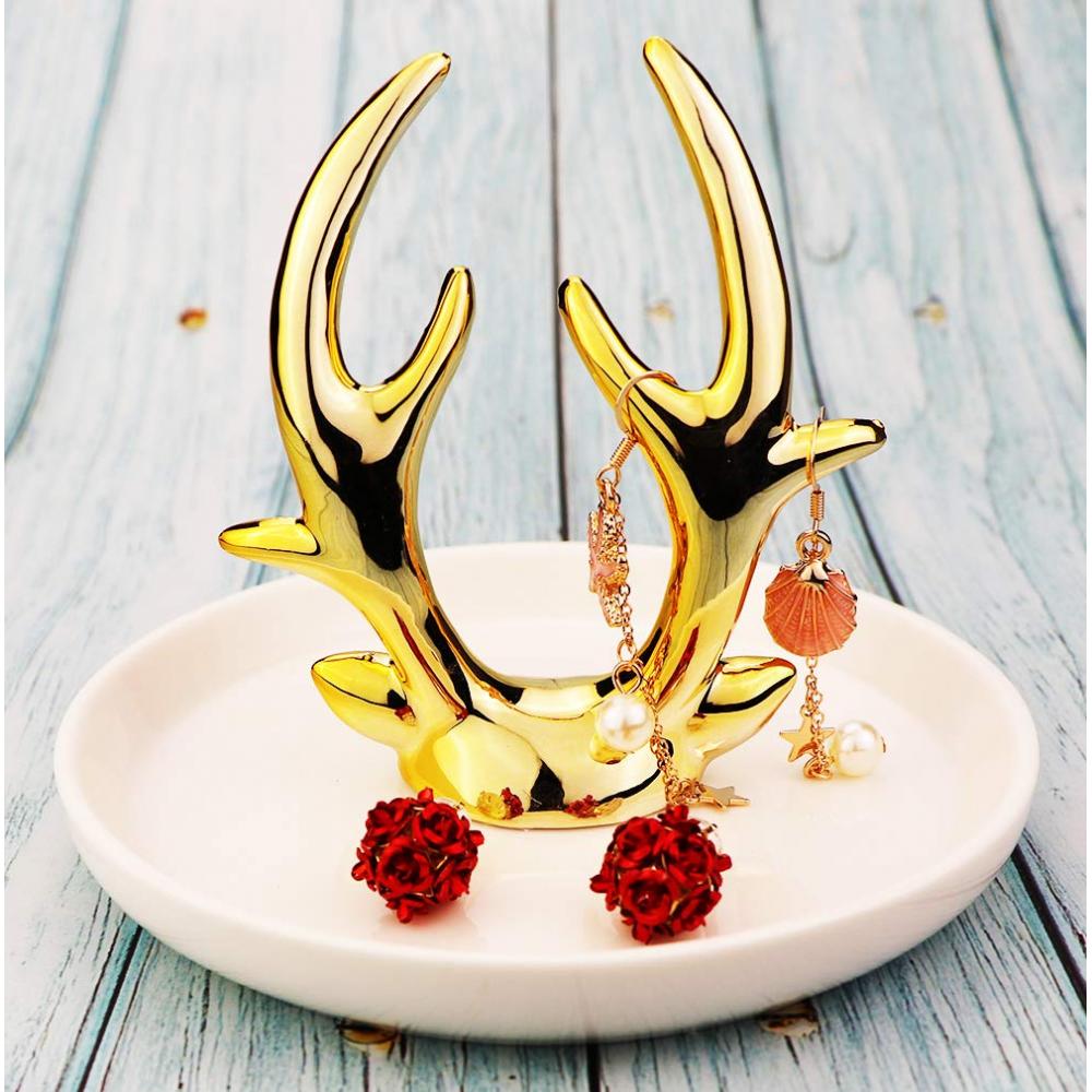 Ceramic Ring Holder Dish Jewelry Organizer Tray White Dish Gold Elk