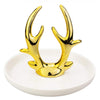 Ceramic Ring Holder Dish Jewelry Organizer Tray White Dish Gold Elk